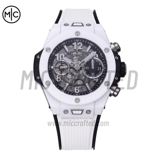 Big Bang Unico 42mm White Ceramic Skeleton Dial on White Rubber Strap – Premium Edition