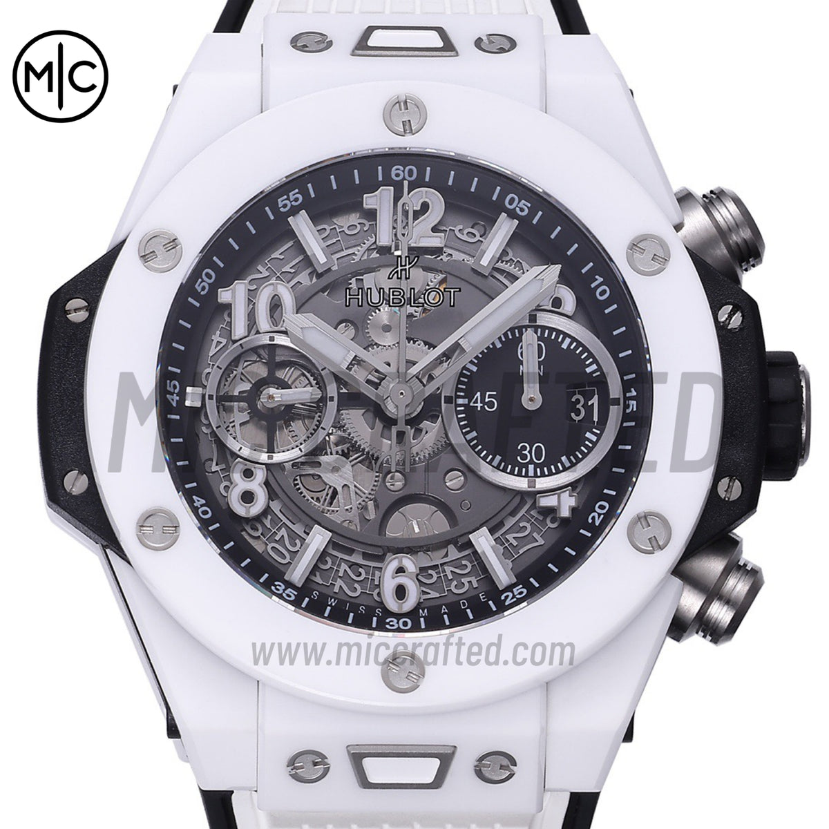 Big Bang Unico 42mm White Ceramic Skeleton Dial on White Rubber Strap – Premium Edition