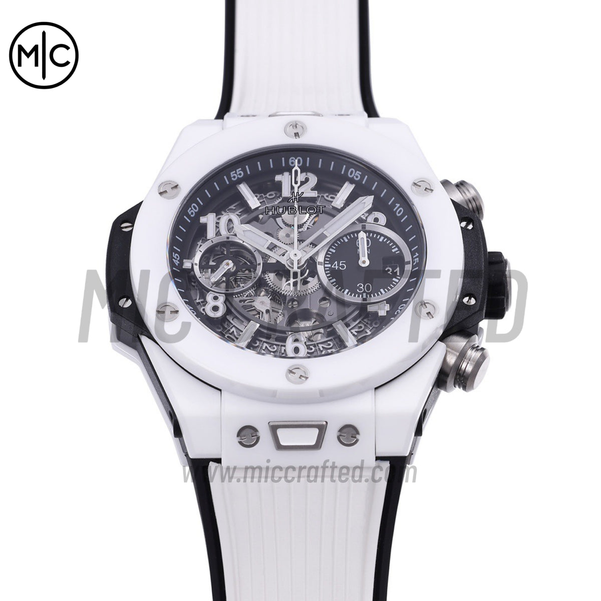 Big Bang Unico 42mm White Ceramic Skeleton Dial on White Rubber Strap – Premium Edition