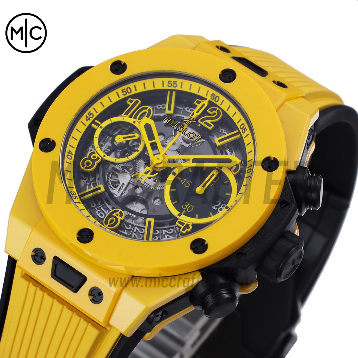 Big Bang Unico 42mm Yellow Ceramic Skeleton Dial on Yellow Rubber Strap – Premium Edition