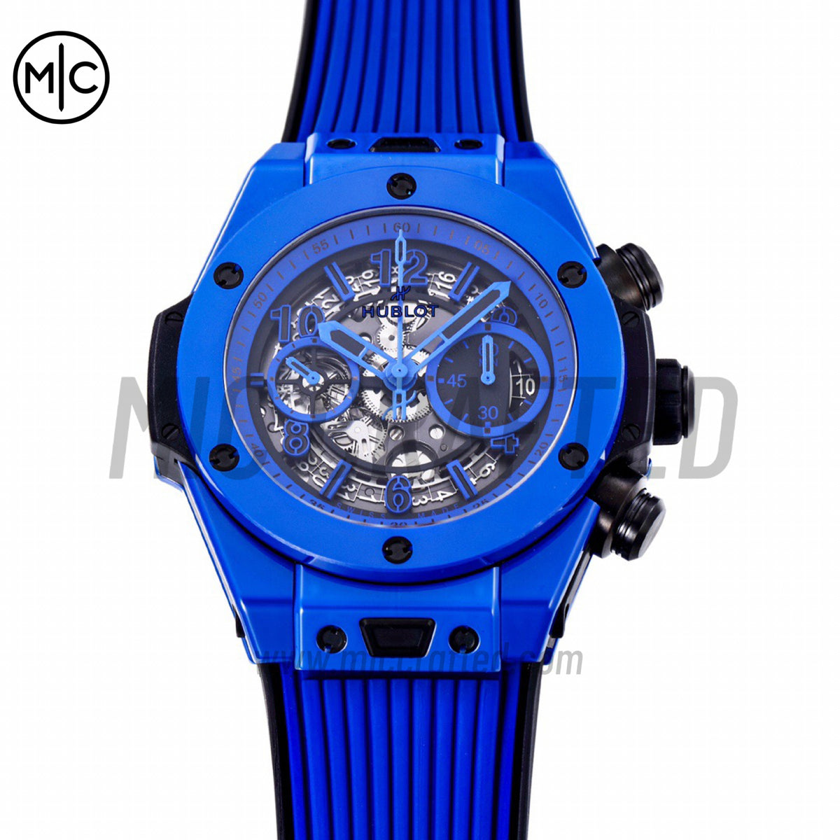 Big Bang Unico 42mm Blue Ceramic Skeleton Dial on Blue Rubber Strap – Premium Edition