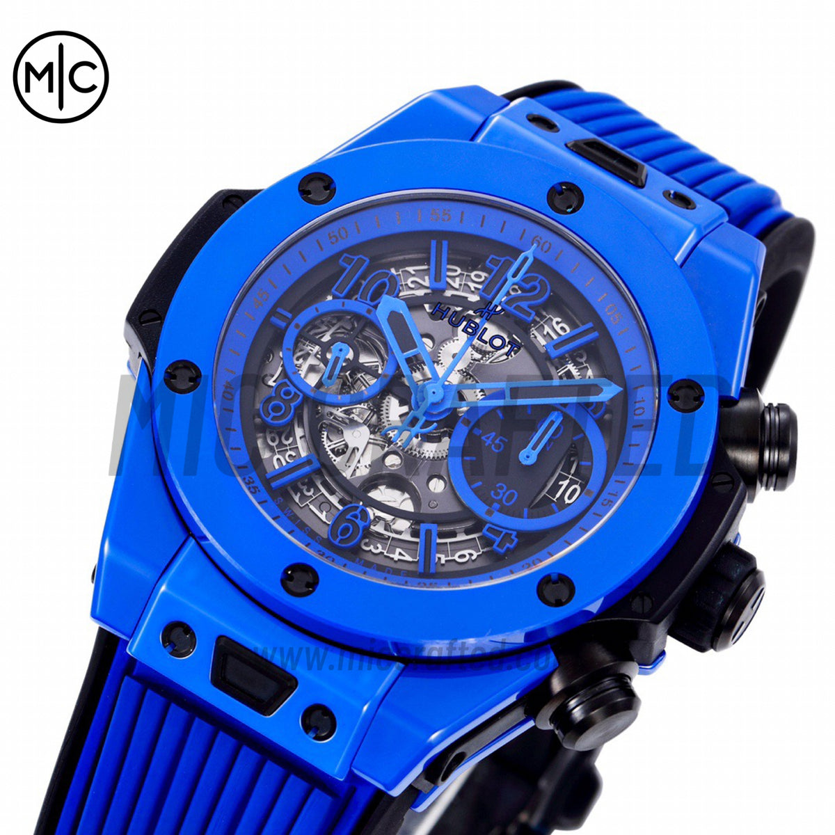 Big Bang Unico 42mm Blue Ceramic Skeleton Dial on Blue Rubber Strap – Premium Edition