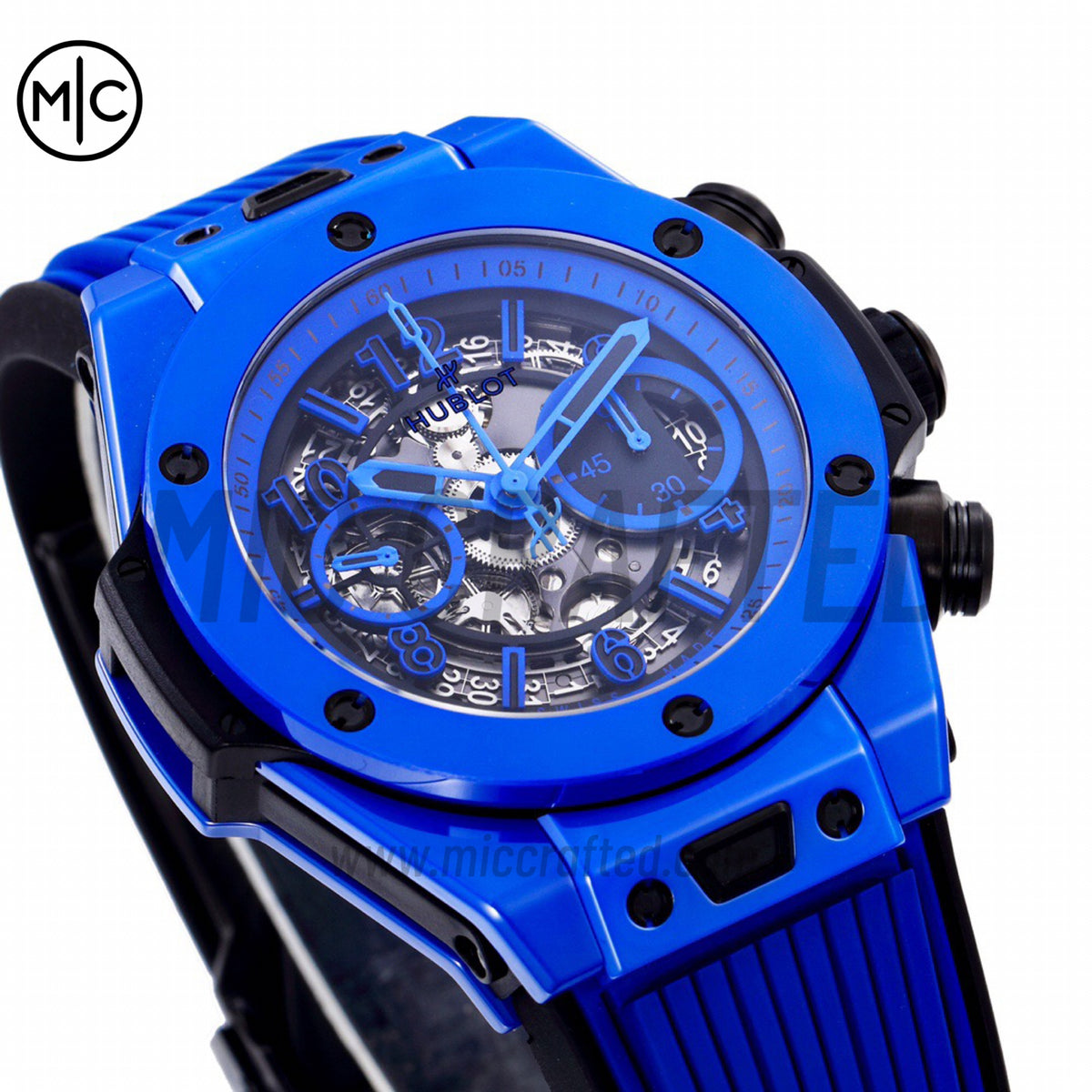 Big Bang Unico 42mm Blue Ceramic Skeleton Dial on Blue Rubber Strap – Premium Edition