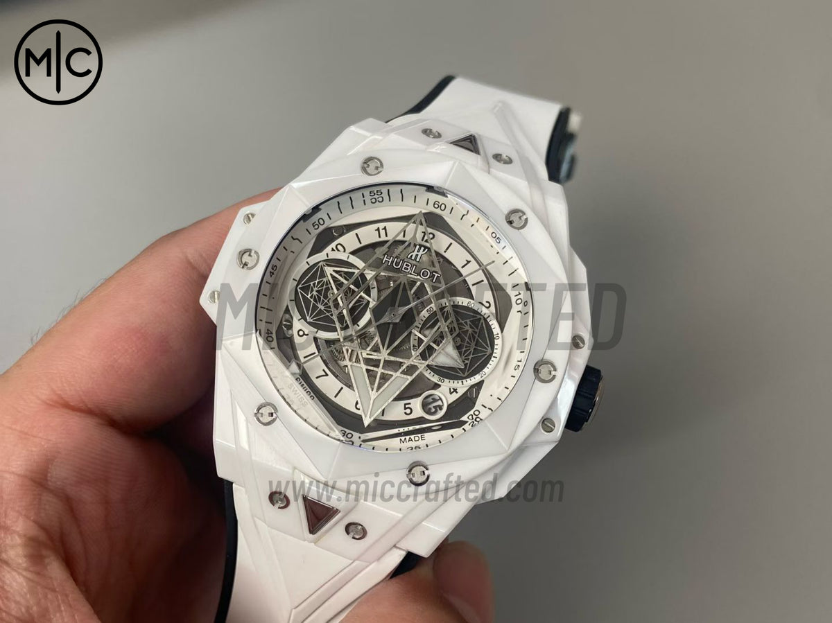 Big Bang Sang Bleu II White Ceramic on Green Rubber Strap – Premium Edition
