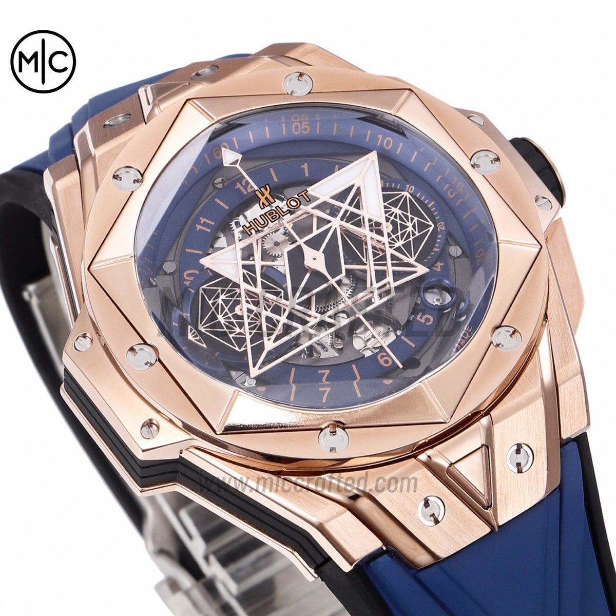 Big Bang Sang Bleu II Chrono RG Blue Dial on Blue Gummy Strap – Premium Edition
