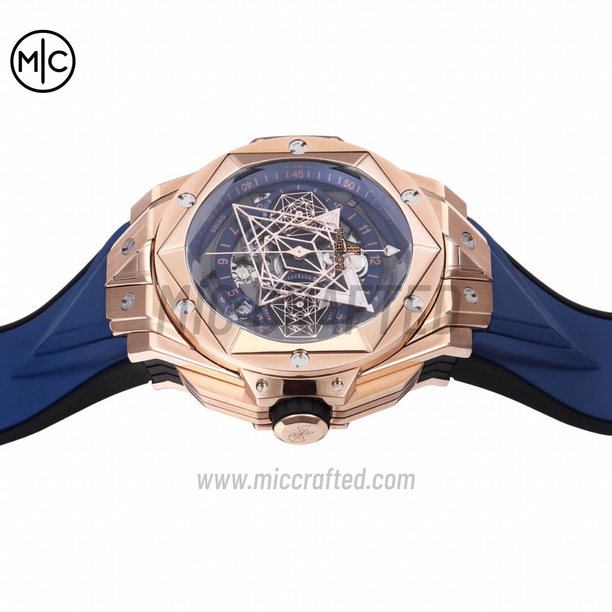 Big Bang Sang Bleu II Chrono RG Blue Dial on Blue Gummy Strap – Premium Edition