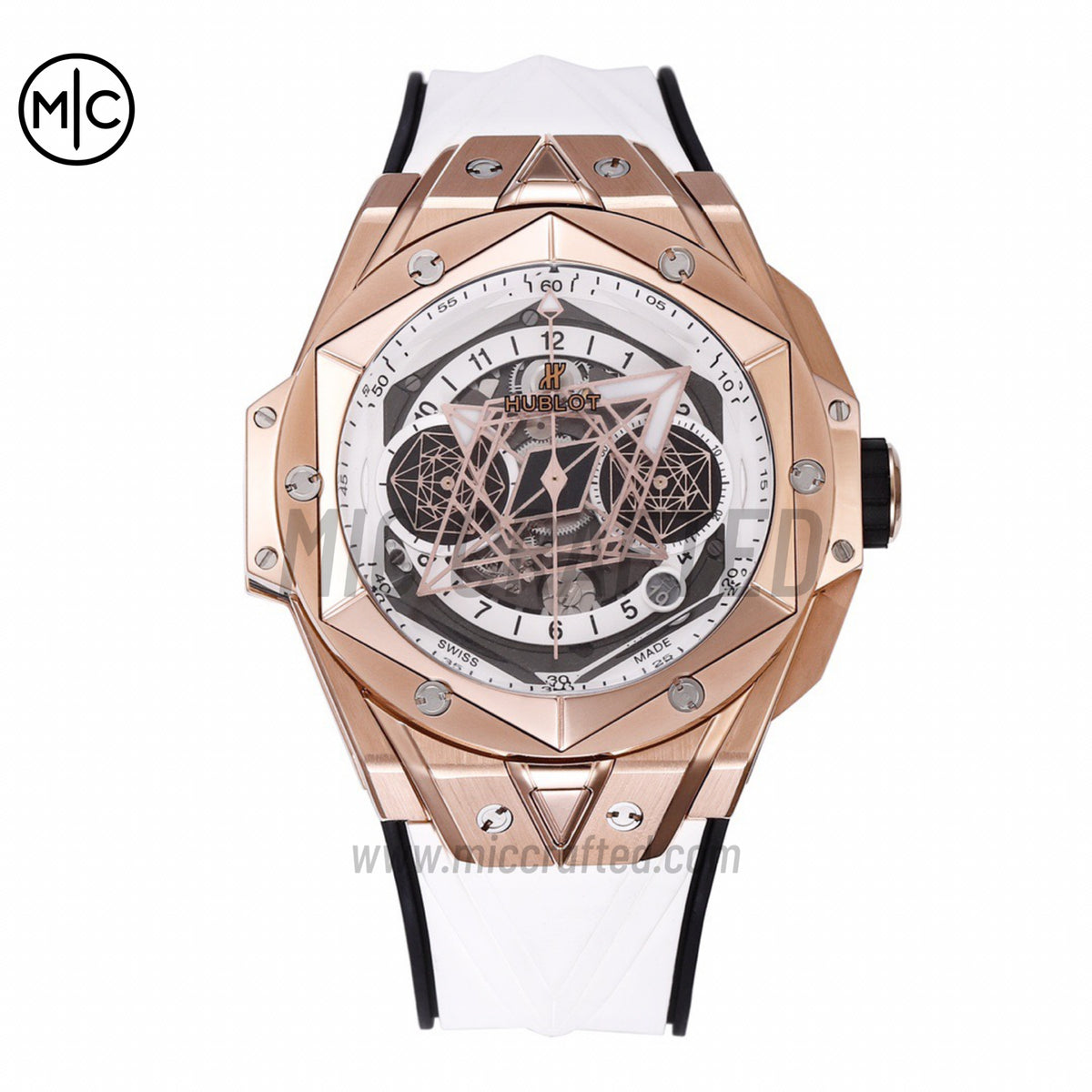 Big Bang Sang Bleu II Chrono RG White Dial on White Rubber Strap – Premium Edition