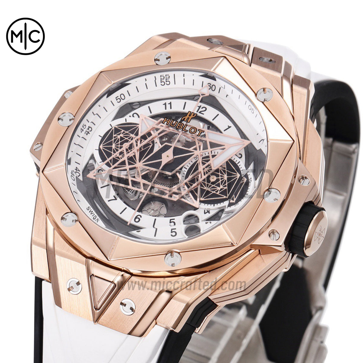 Big Bang Sang Bleu II Chrono RG White Dial on White Rubber Strap – Premium Edition