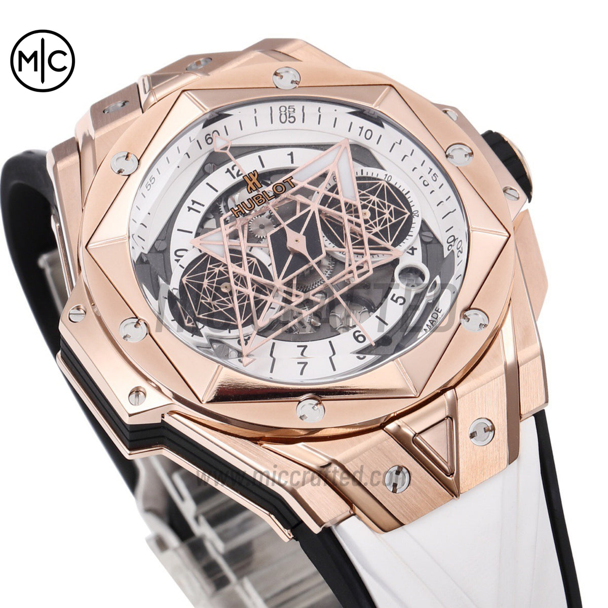 Big Bang Sang Bleu II Chrono RG White Dial on White Rubber Strap – Premium Edition
