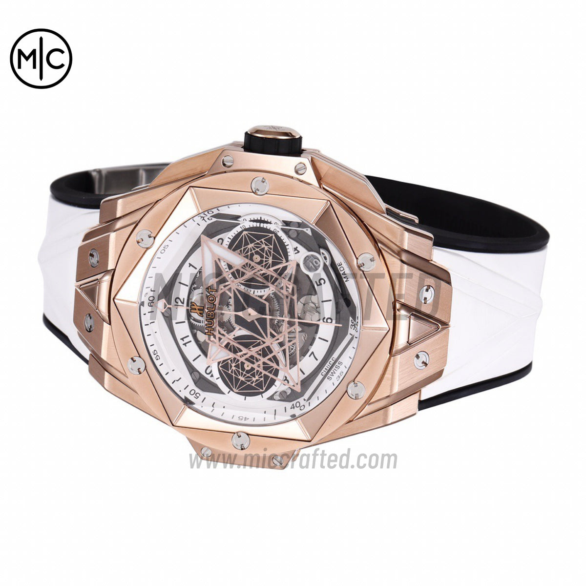 Big Bang Sang Bleu II Chrono RG White Dial on White Rubber Strap – Premium Edition