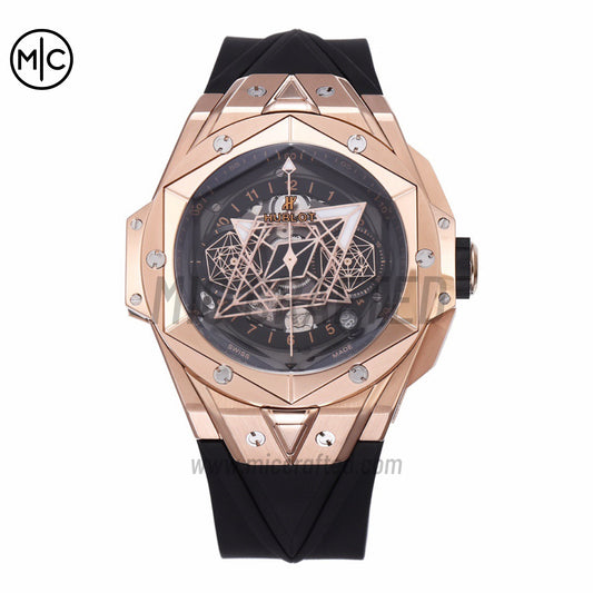 Big Bang Sang Bleu II Chrono RG Black Dial on Black Rubber Strap – Premium Edition