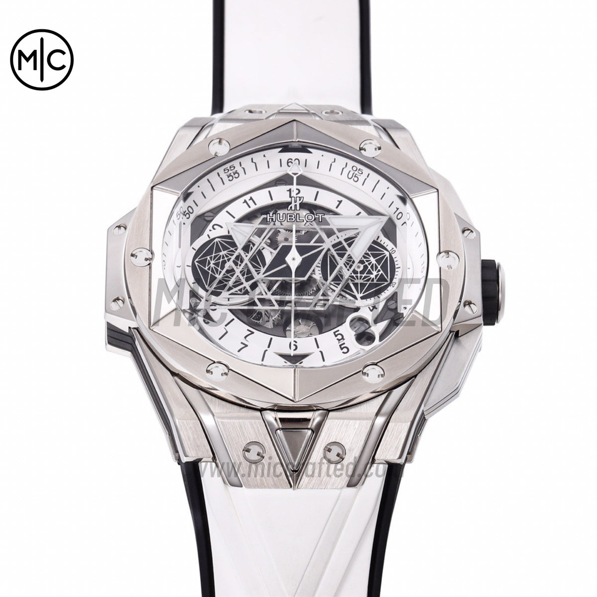Big Bang Sang Bleu II Chrono SS White Dial on White Rubber Strap – Premium Edition