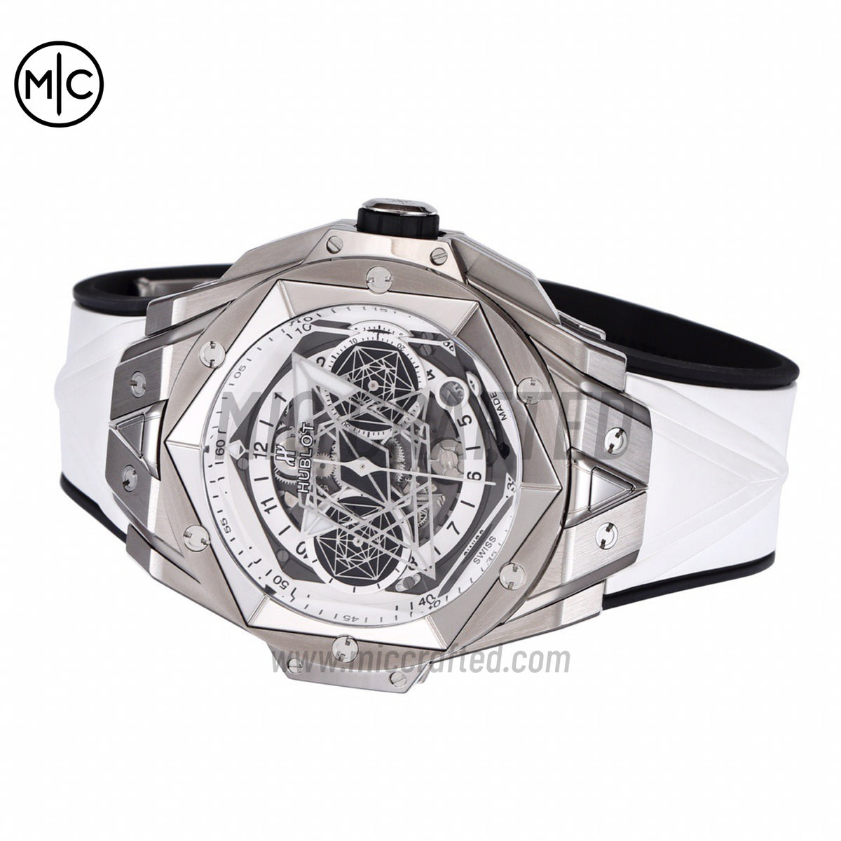 Big Bang Sang Bleu II Chrono SS White Dial on White Rubber Strap – Premium Edition