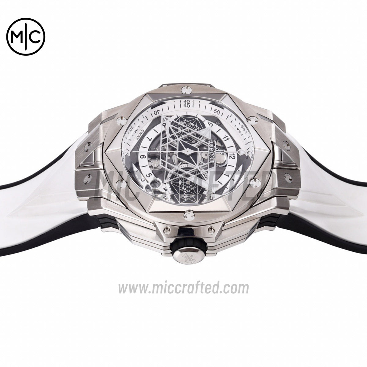 Big Bang Sang Bleu II Chrono SS White Dial on White Rubber Strap – Premium Edition