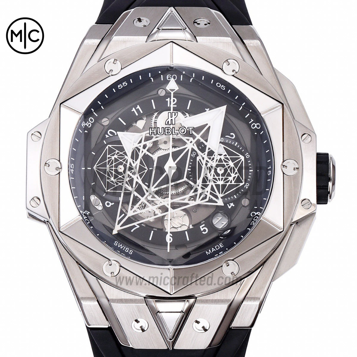 Big Bang Sang Bleu II Chrono SS Black Dial on Black Rubber Strap – Premium Edition