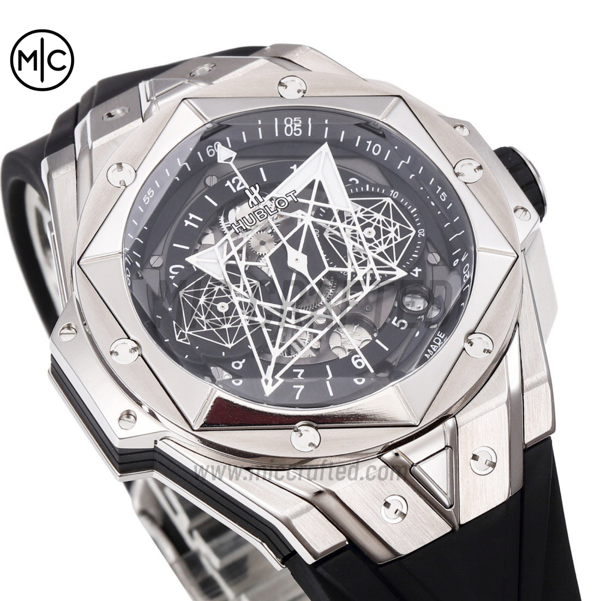 Big Bang Sang Bleu II Chrono SS Black Dial on Black Rubber Strap – Premium Edition