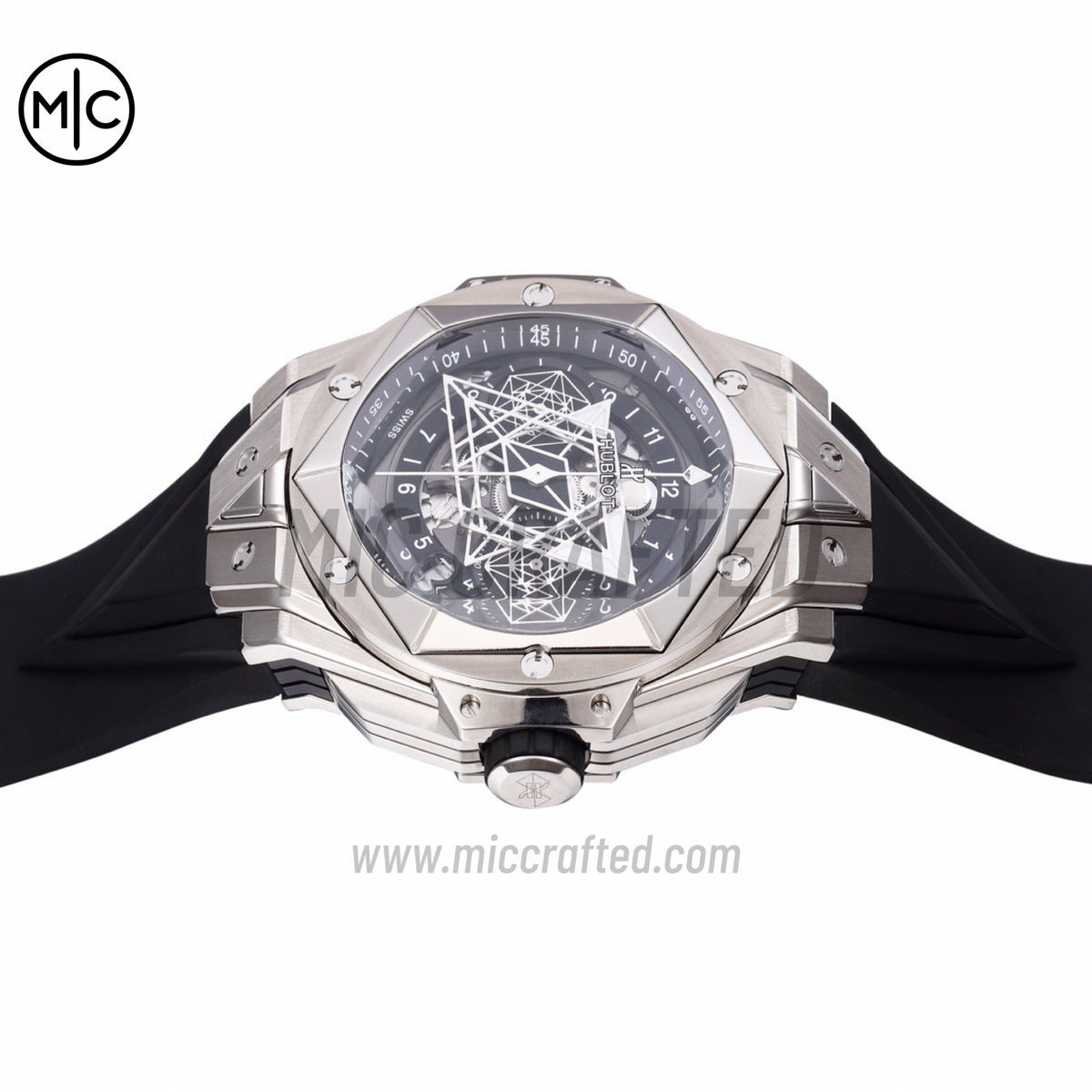 Big Bang Sang Bleu II Chrono SS Black Dial on Black Rubber Strap – Premium Edition