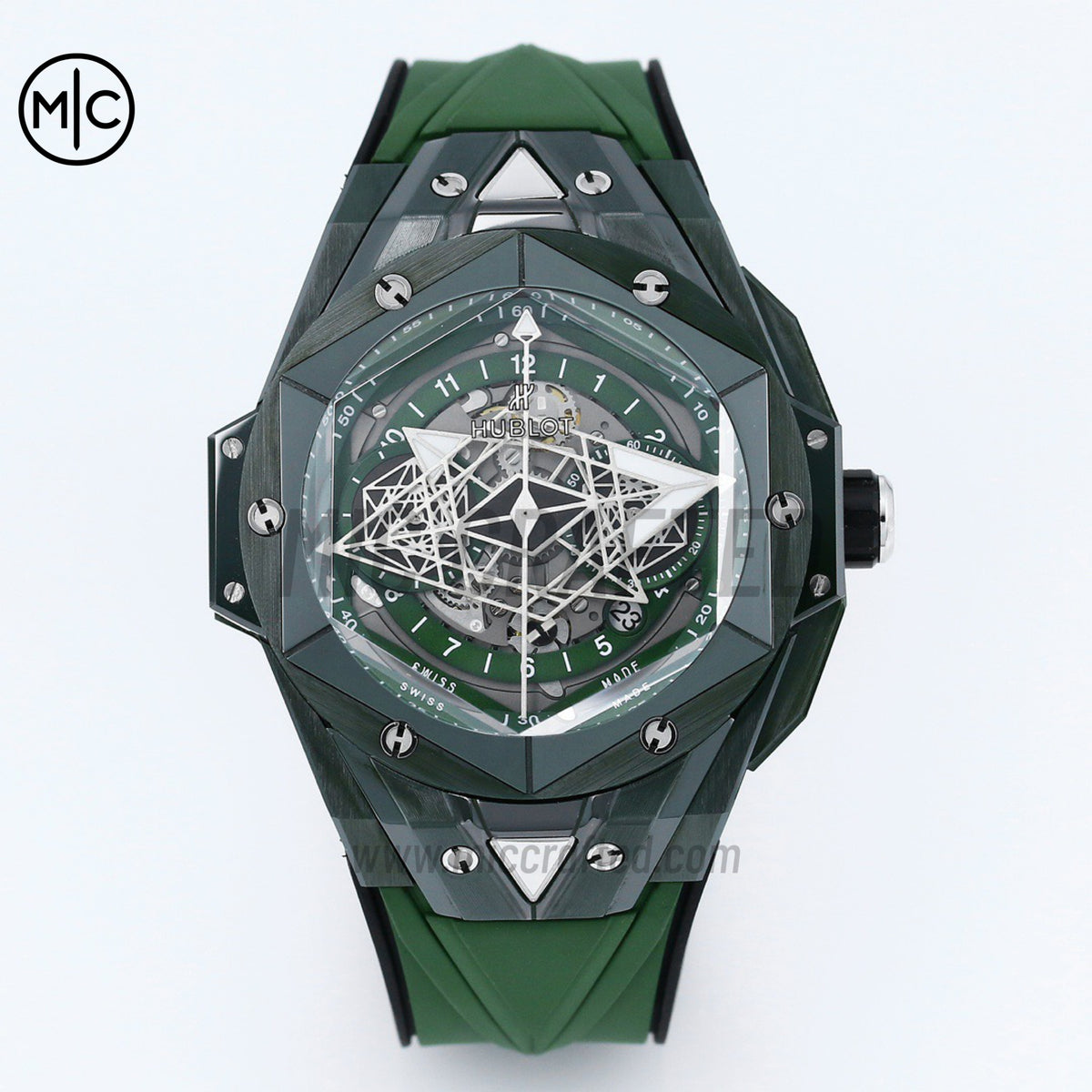 Big Bang Sang Bleu II Green Ceramic on Green Rubber Strap – Premium Edition