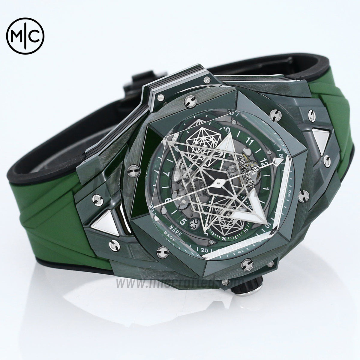 Big Bang Sang Bleu II Green Ceramic on Green Rubber Strap – Premium Edition