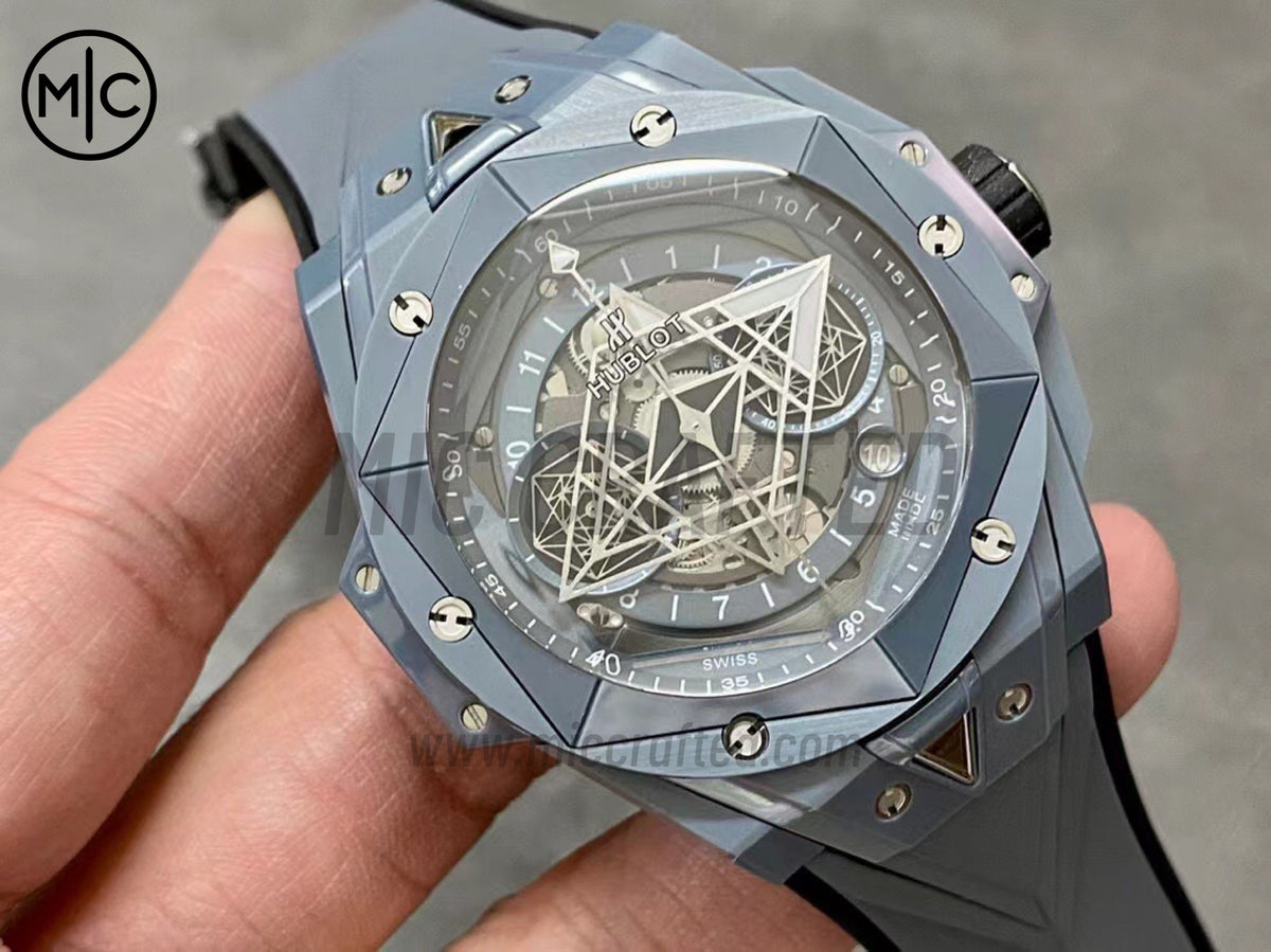 Big Bang Sang Bleu II Gray Ceramic on Gray Rubber Strap – Premium Edition