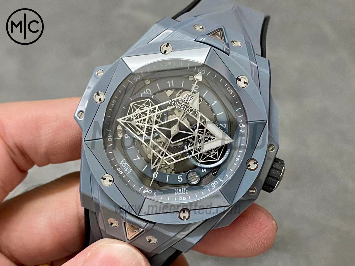 Big Bang Sang Bleu II Gray Ceramic on Gray Rubber Strap – Premium Edition