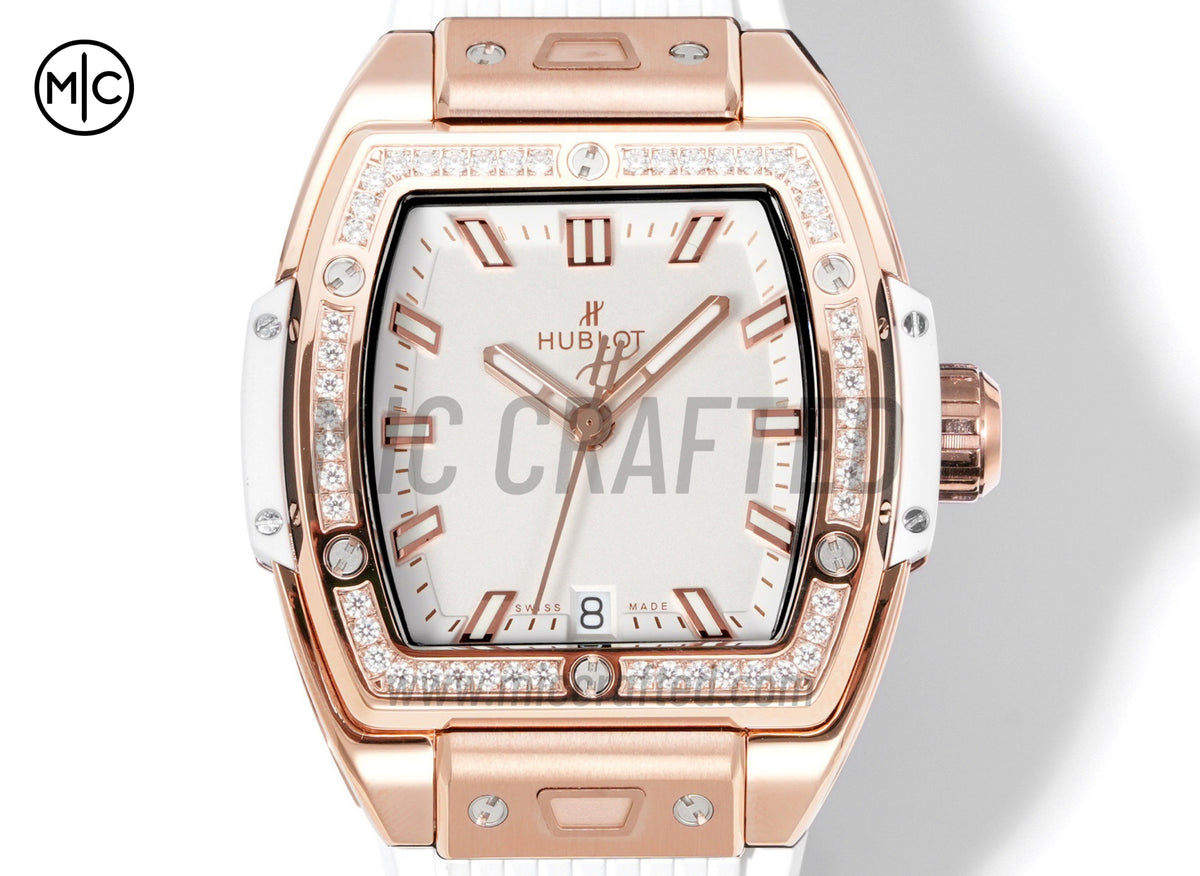 Spirit of Big Bang Ladies 39mm RG White Dial on White Rubber Strap – Premium Edition