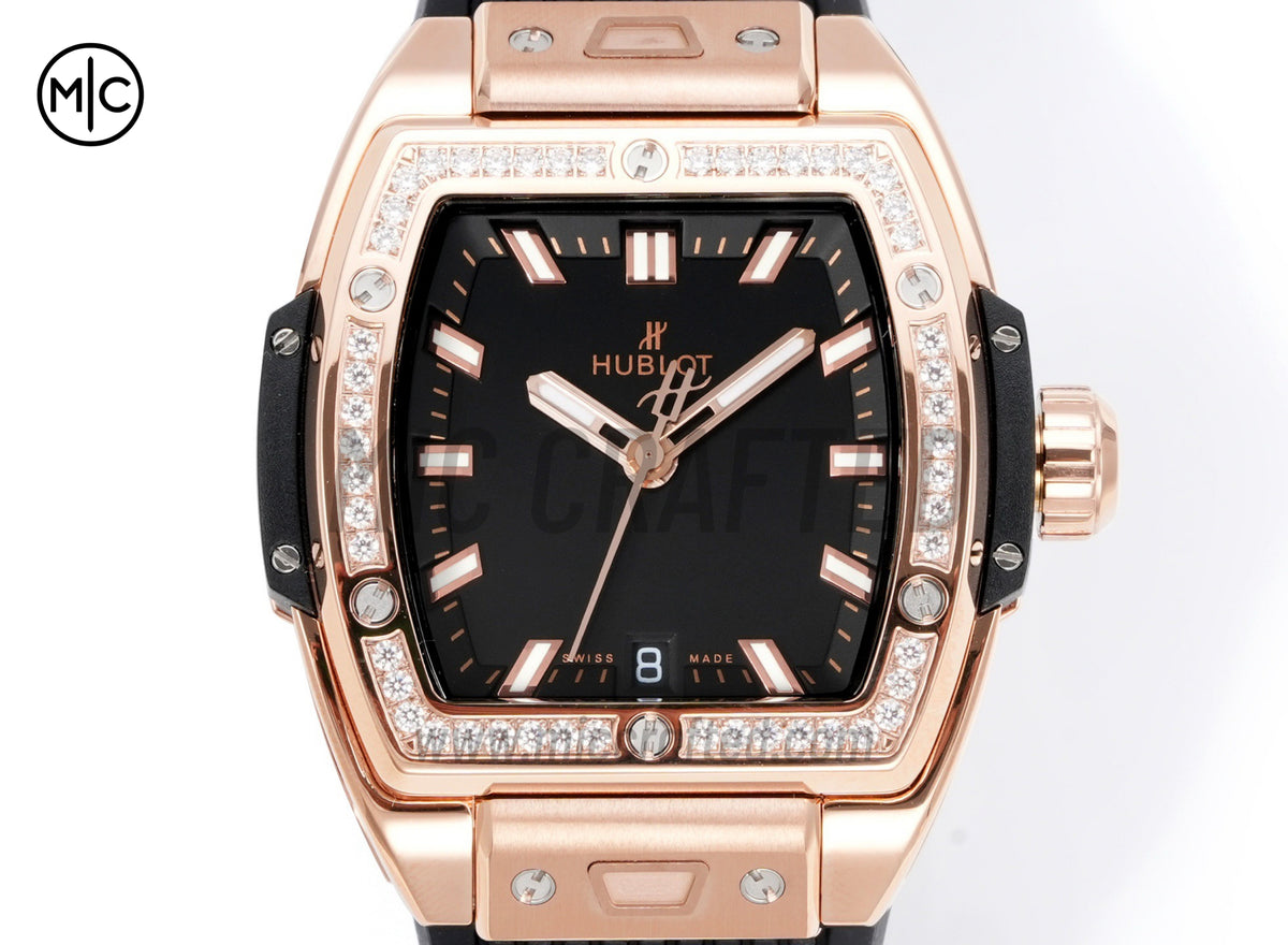 Spirit of Big Bang Ladies 39mm RG Black Dial on Black Rubber Strap – Premium Edition