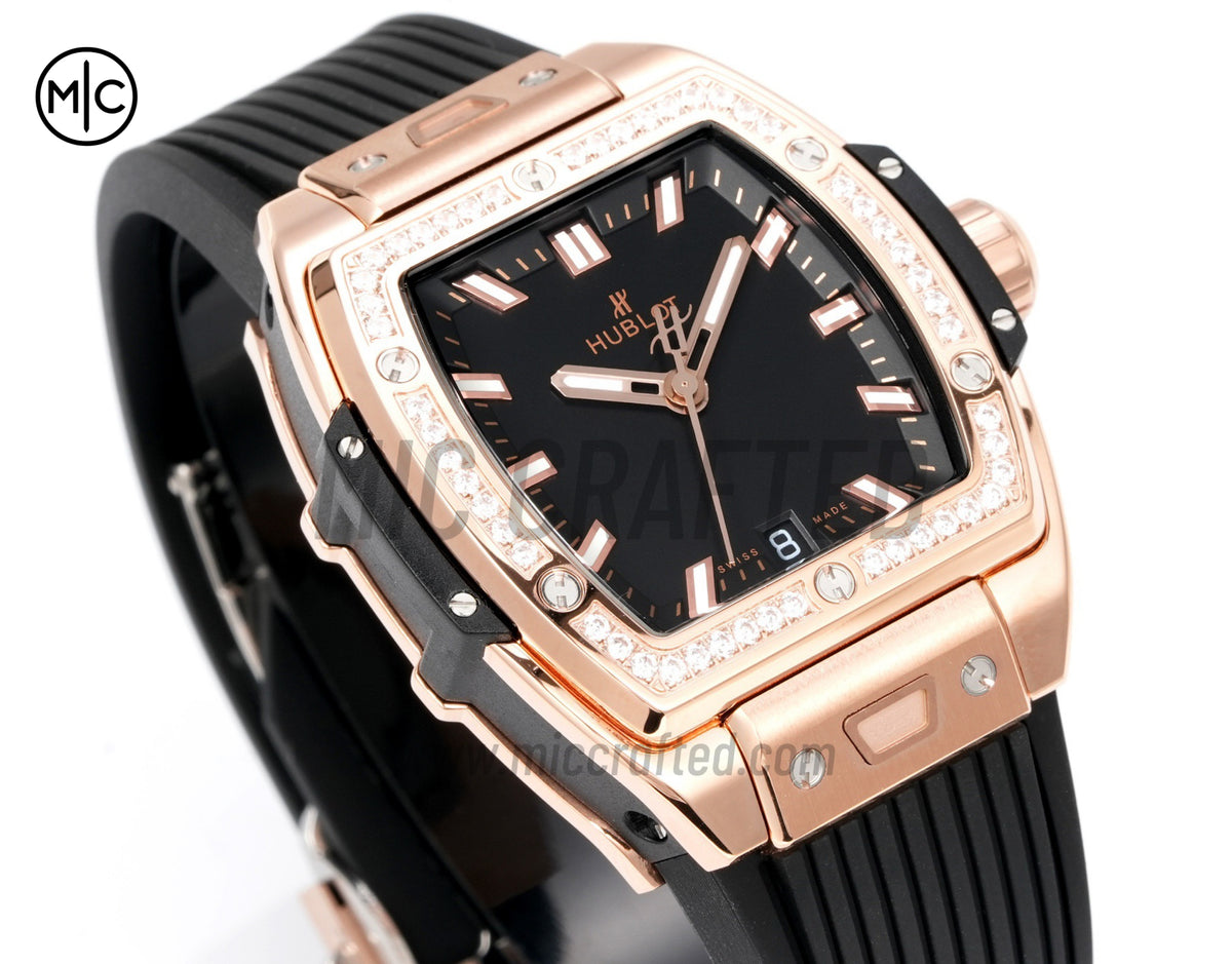 Spirit of Big Bang Ladies 39mm RG Black Dial on Black Rubber Strap – Premium Edition