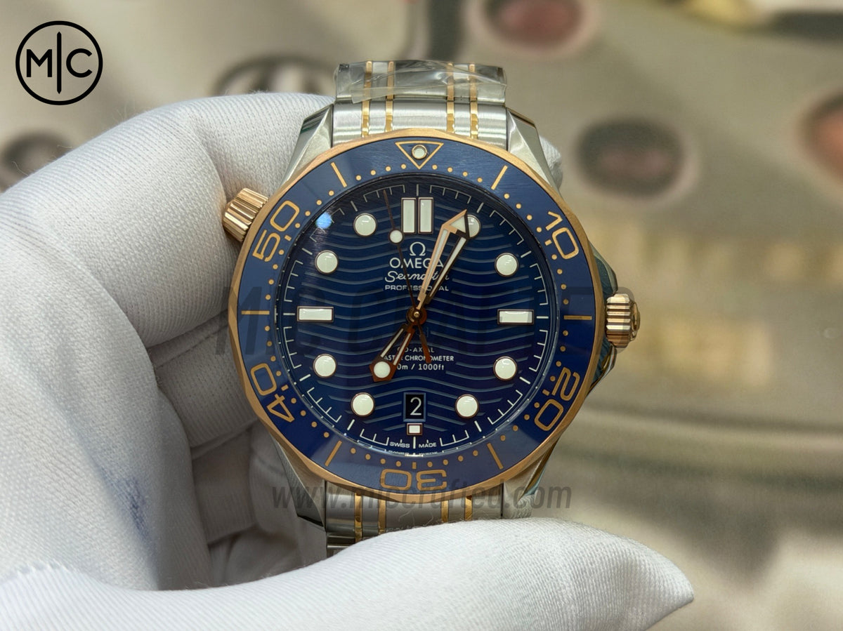 Seamaster Diver 300M SS/RG Blue Ceramic Blue Dial on SS/RG Bracelet – Premium Edition