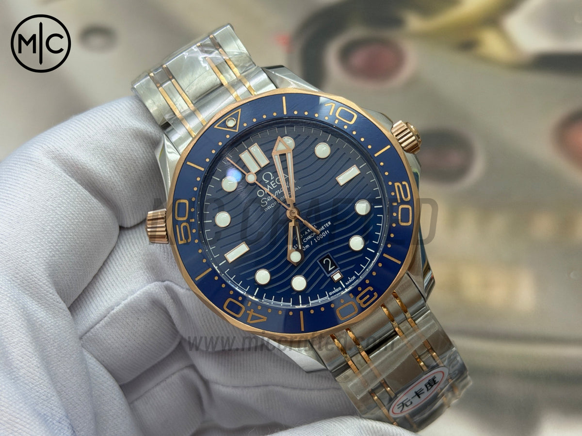 Seamaster Diver 300M SS/RG Blue Ceramic Blue Dial on SS/RG Bracelet – Premium Edition