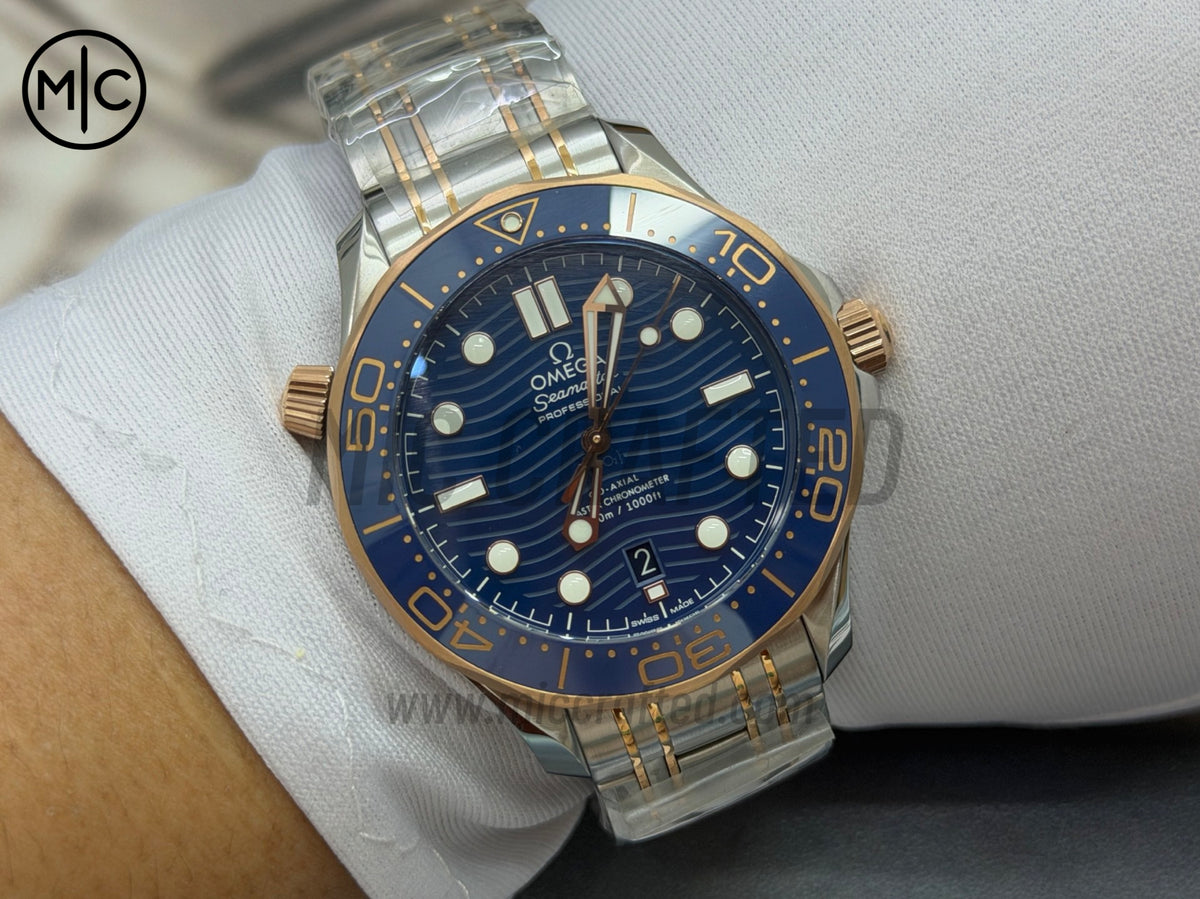 Seamaster Diver 300M SS/RG Blue Ceramic Blue Dial on SS/RG Bracelet – Premium Edition