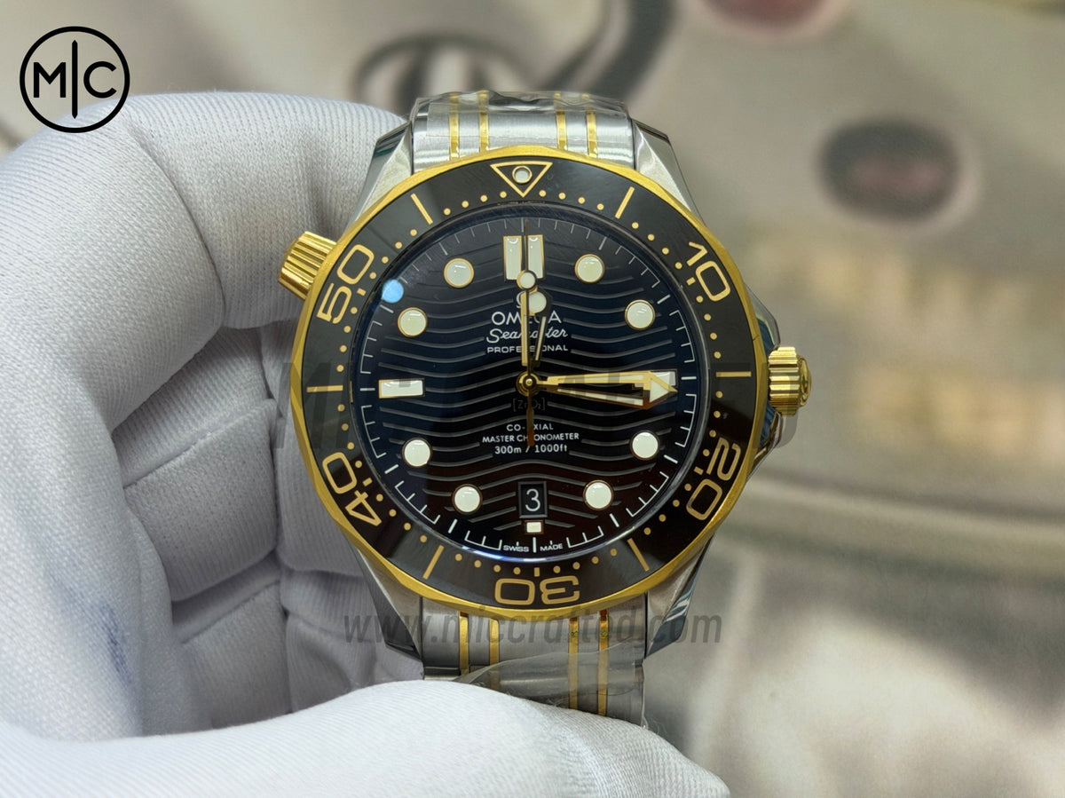 Seamaster Diver 300M SS/YG Black Ceramic Black Dial on SS/YG Bracelet – Premium Edition