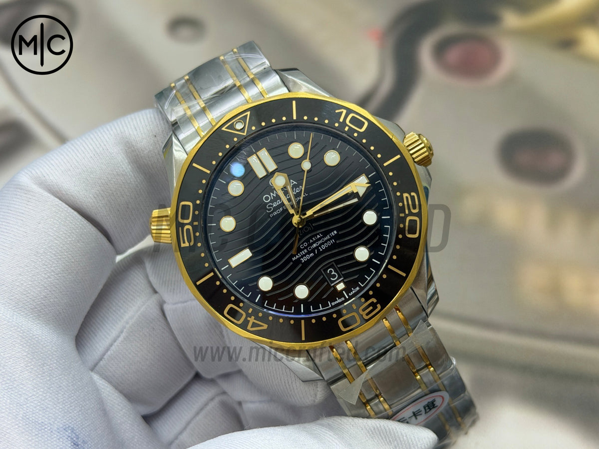 Seamaster Diver 300M SS/YG Black Ceramic Black Dial on SS/YG Bracelet – Premium Edition