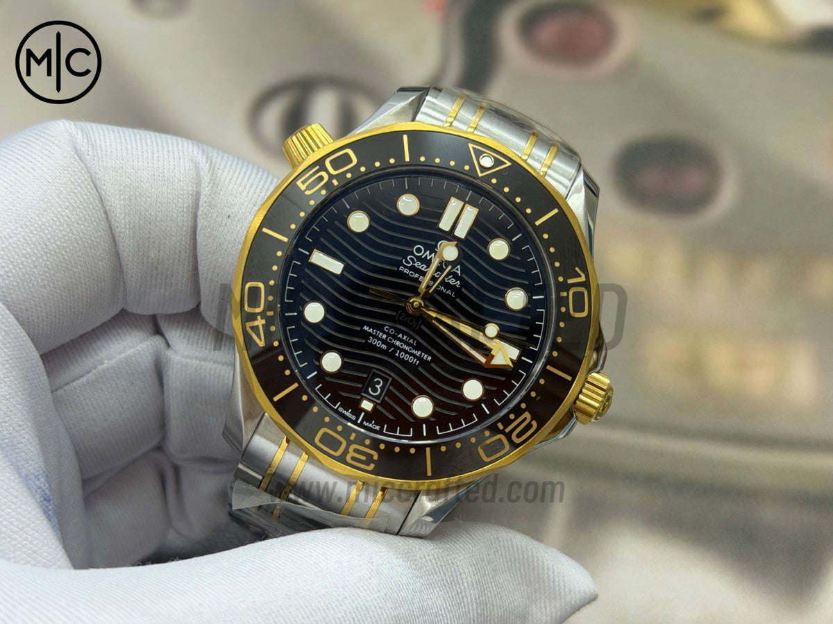 Seamaster Diver 300M SS/YG Black Ceramic Black Dial on SS/YG Bracelet – Premium Edition