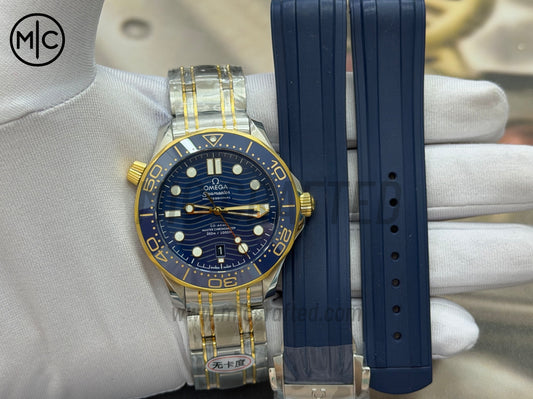 Seamaster Diver 300M SS/YG Blue Ceramic Blue Dial on SS/YG Bracelet – Premium Edition