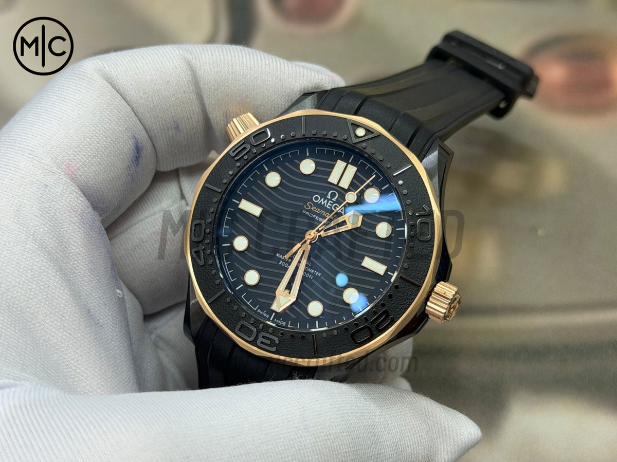 Seamaster 300m 43.5mm Black Ceramic RG Bezel on Black Rubber Strap – Premium Edition