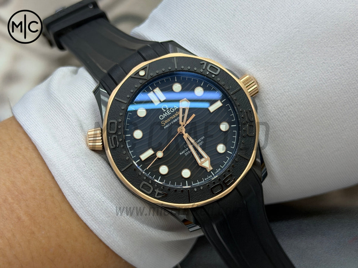 Seamaster 300m 43.5mm Black Ceramic RG Bezel on Black Rubber Strap – Premium Edition