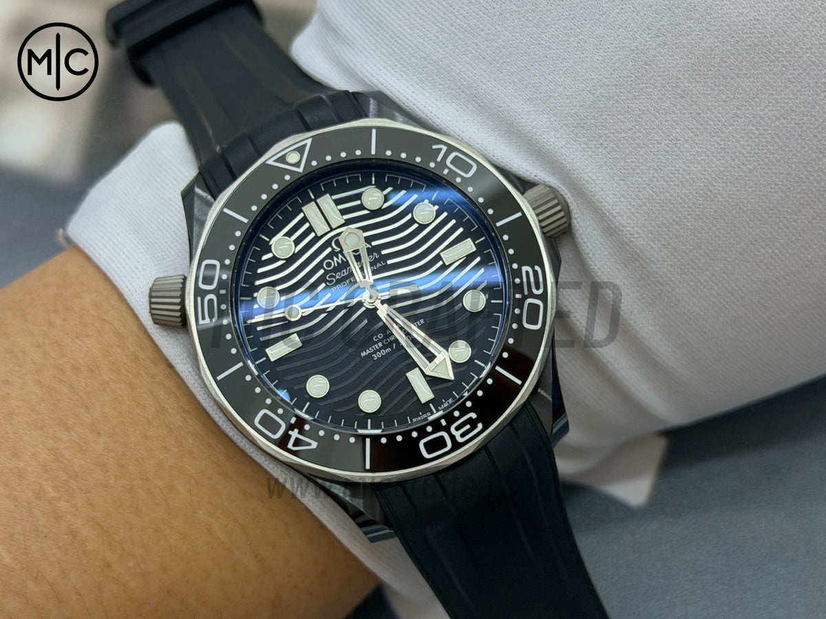 Seamaster 300m 43.5mm Black Ceramic Titanium Bezel on Black Rubber Strap – Premium Edition