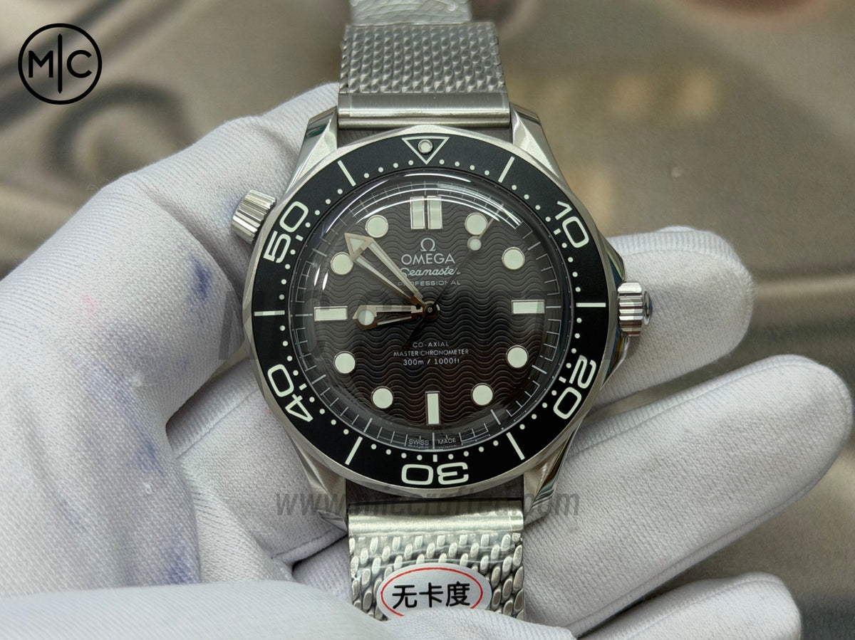 Seamaster 300M Diver SS Black Wave Dial on SS Mesh Bracelet – Premium Edition
