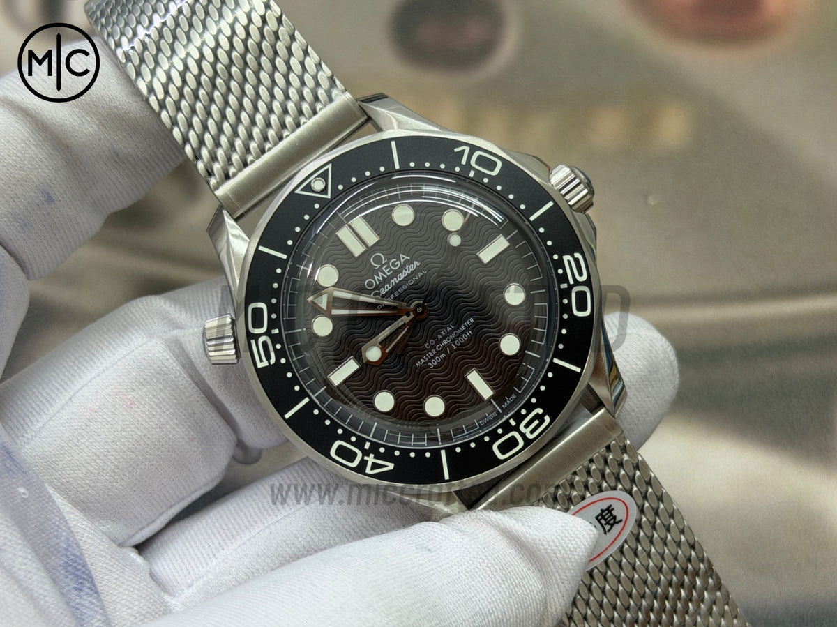 Seamaster 300M Diver SS Black Wave Dial on SS Mesh Bracelet – Premium Edition