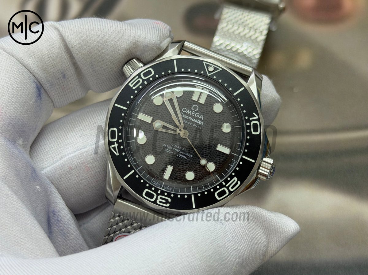 Seamaster 300M Diver SS Black Wave Dial on SS Mesh Bracelet – Premium Edition
