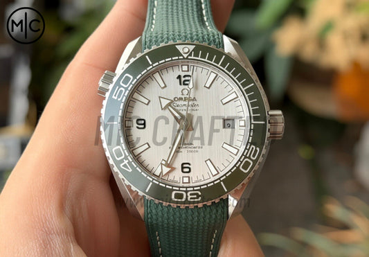 Planet Ocean 43.5mm SS Green Bezel White Dial on Green Rubber Strap – Premium Edition