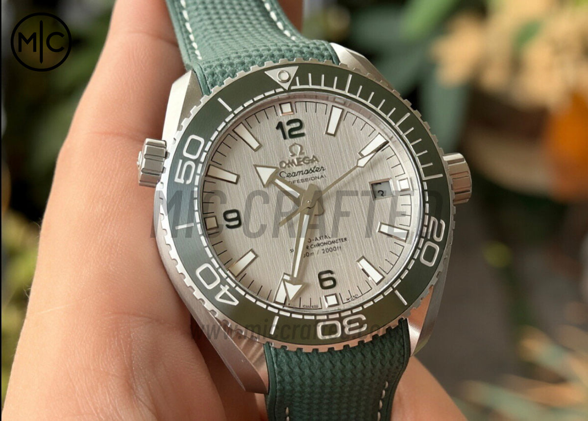 Planet Ocean 43.5mm SS Green Bezel White Dial on Green Rubber Strap – Premium Edition