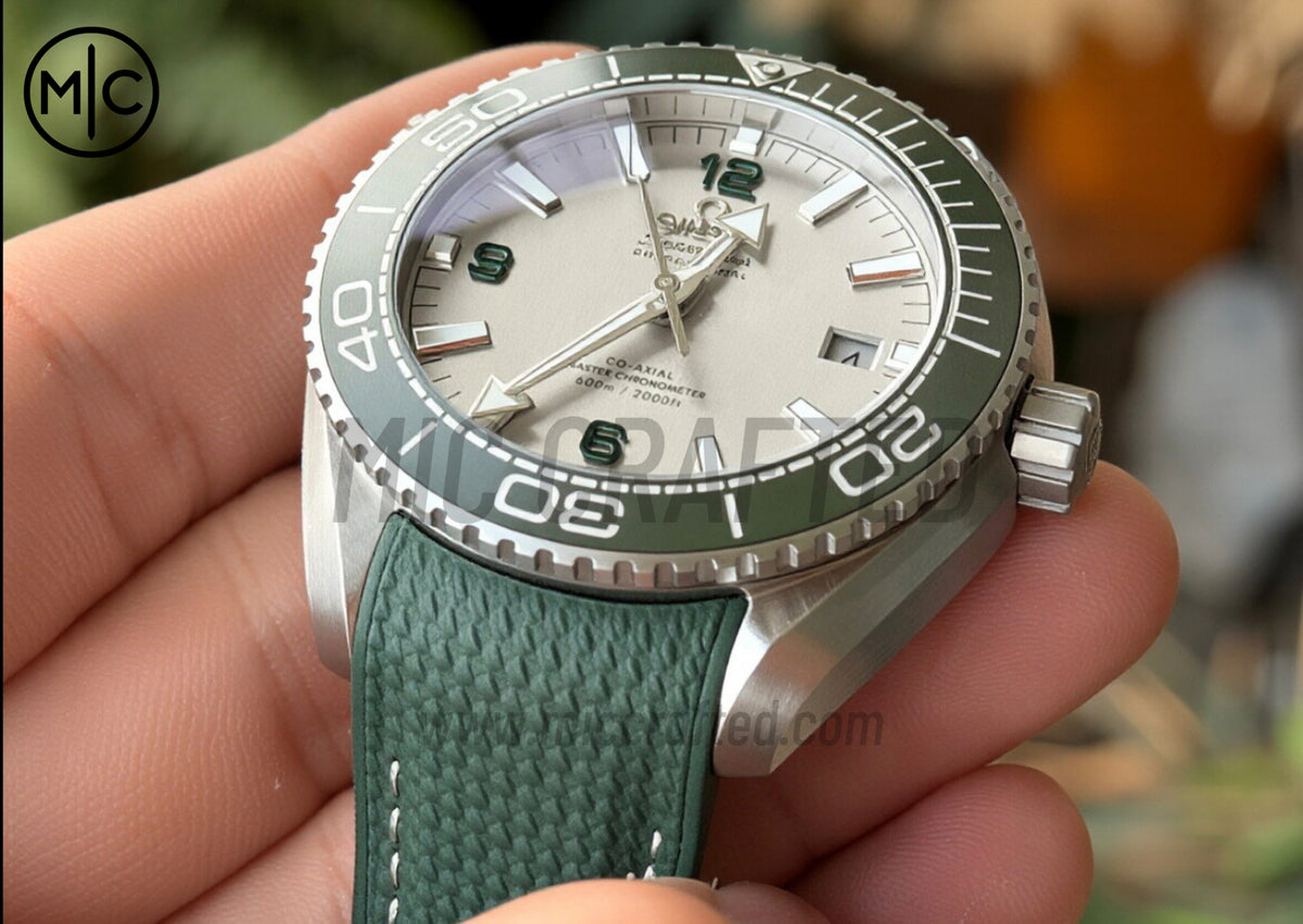 Planet Ocean 43.5mm SS Green Bezel White Dial on Green Rubber Strap – Premium Edition