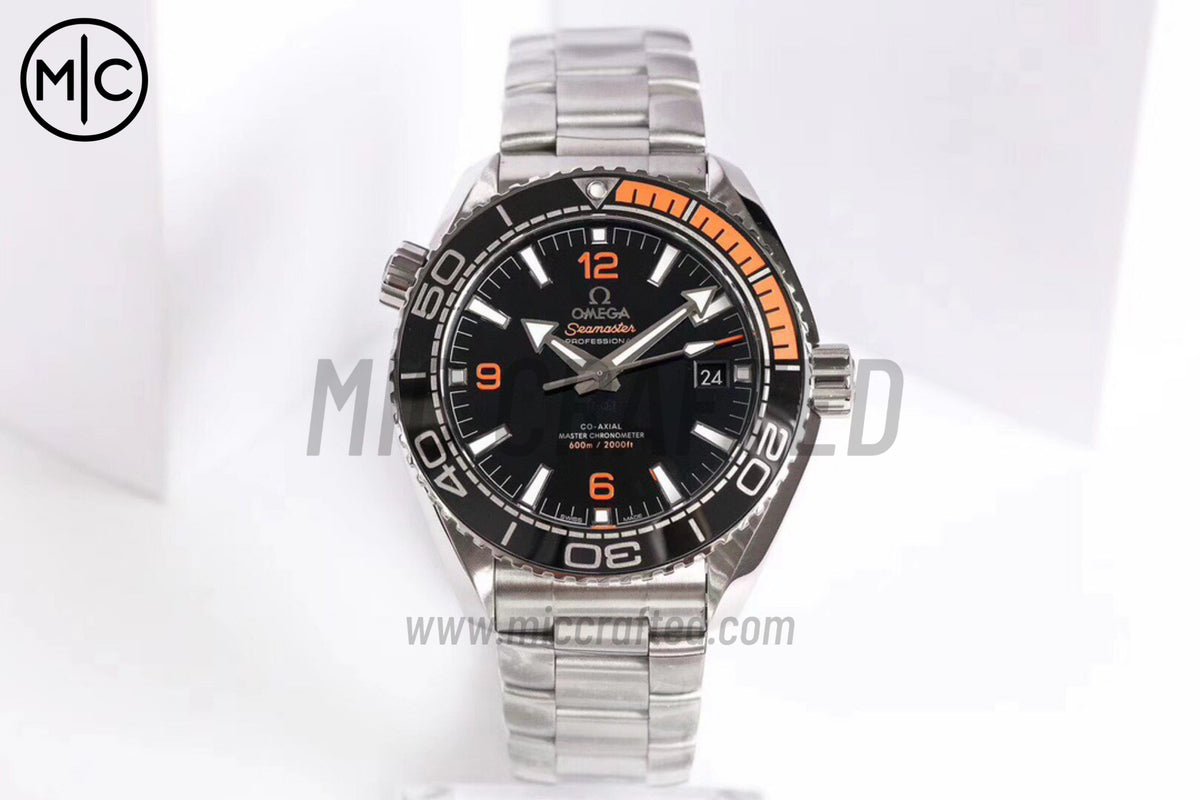 Planet Ocean 43.5mm SS Black/Orange Bezel Black Dial on SS Bracelet – Premium Edition
