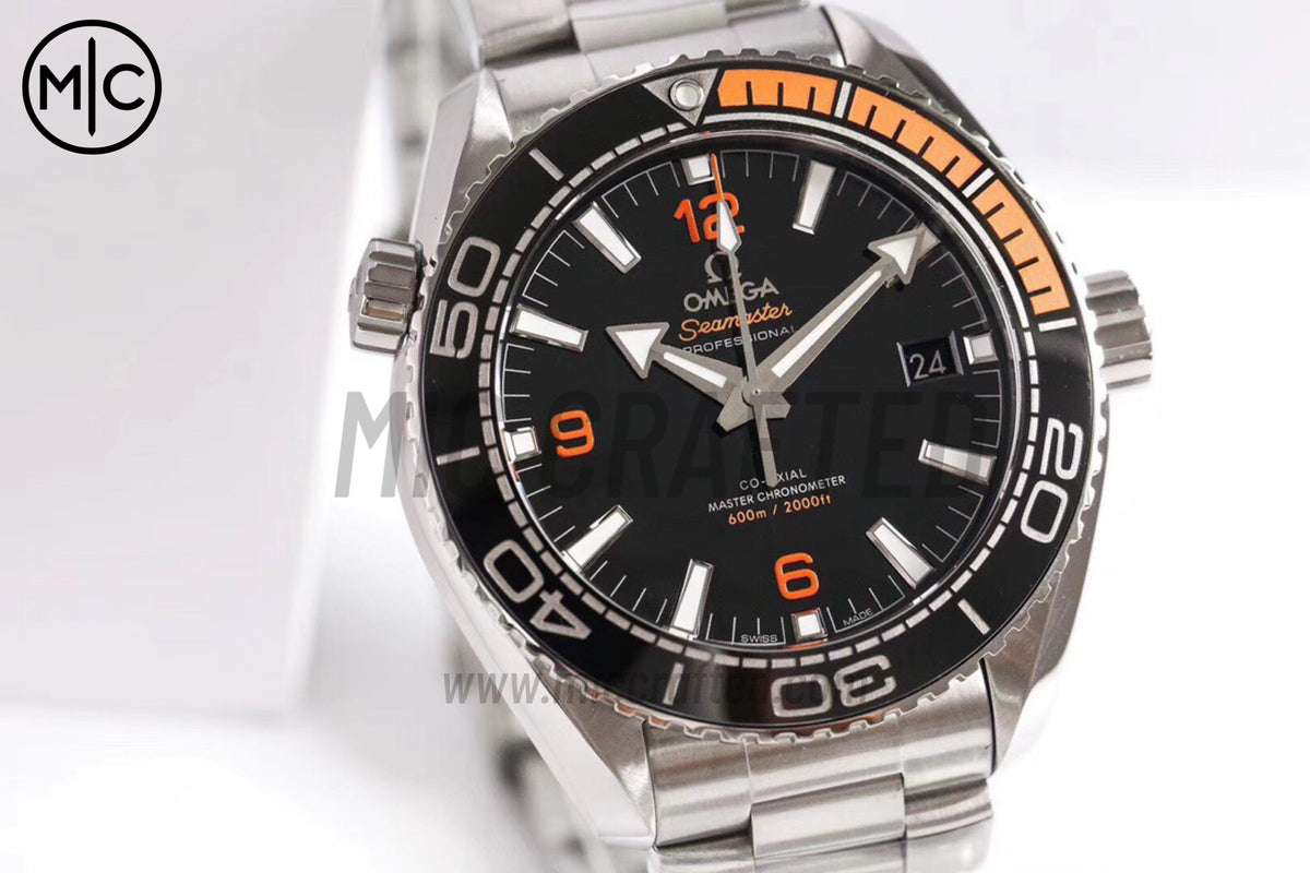 Planet Ocean 43.5mm SS Black/Orange Bezel Black Dial on SS Bracelet – Premium Edition