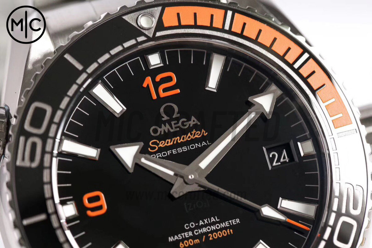 Planet Ocean 43.5mm SS Black/Orange Bezel Black Dial on SS Bracelet – Premium Edition