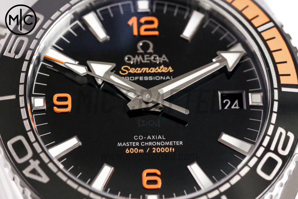 Planet Ocean 43.5mm SS Black/Orange Bezel Black Dial on SS Bracelet – Premium Edition