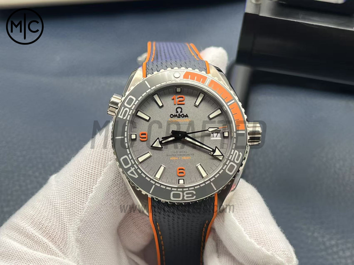 Planet Ocean 43.5mm Titanium Black/Orange Bezel Gray Dial on Nylon Strap – Premium Edition
