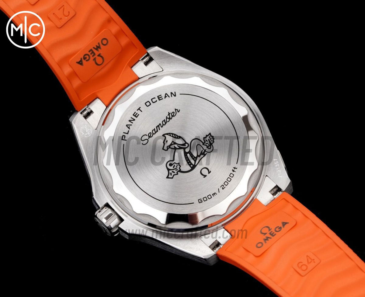 Planet Ocean 600M 42mm Orange Bezel on Orange Rubber Strap – Premium Edition